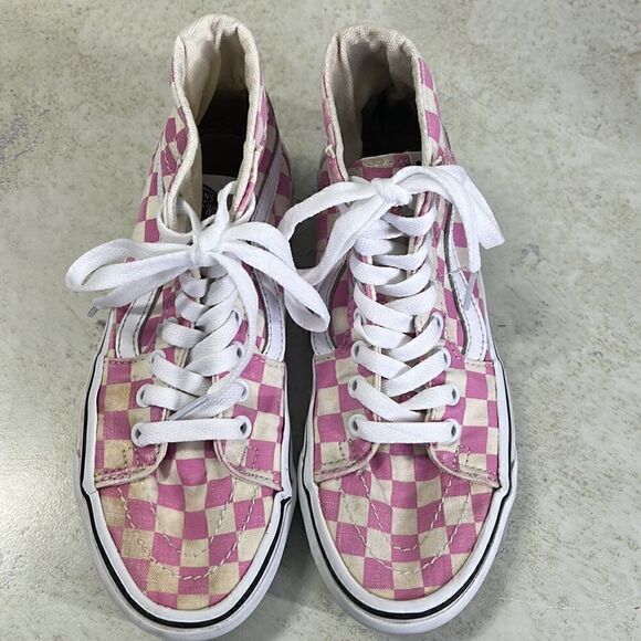 Vans Off The Wall Hightop Pink Checkerboard W5.5 - Picture 4 of 7